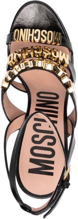 Moschino logo leather platform sandals Black