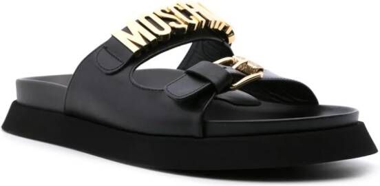 Moschino logo-lettering buckle sandals Black