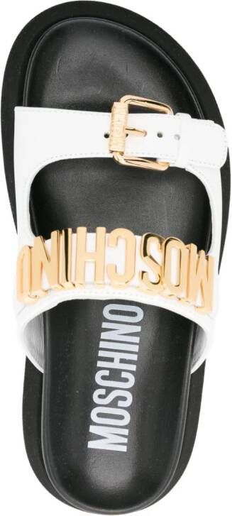 Moschino logo-lettering buckle slides White