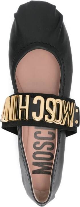 Moschino logo-lettering leather ballerina shoes Black