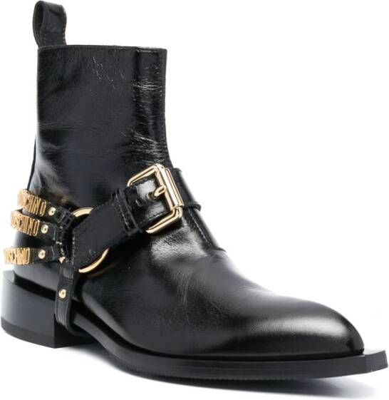 Moschino logo-lettering leather boots Black