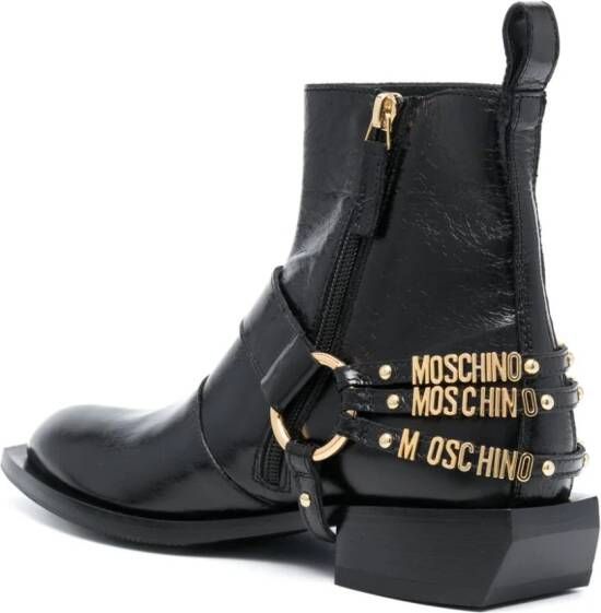 Moschino logo-lettering leather boots Black