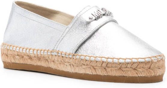 Moschino logo-lettering leather espadrilles Silver