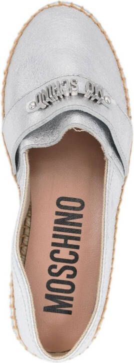 Moschino logo-lettering leather espadrilles Silver
