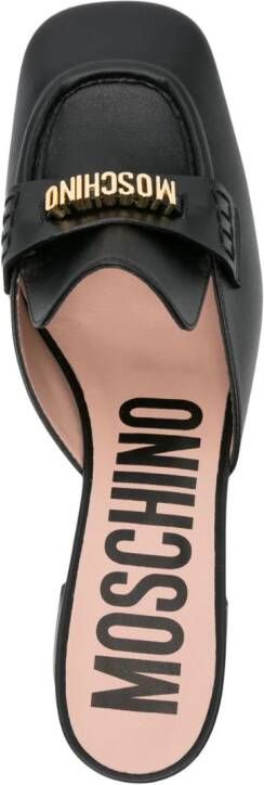 Moschino logo-lettering leather loafer mules Black