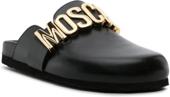Moschino logo-lettering leather mules Black