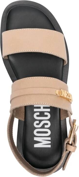 Moschino logo-lettering leather sandals Neutrals