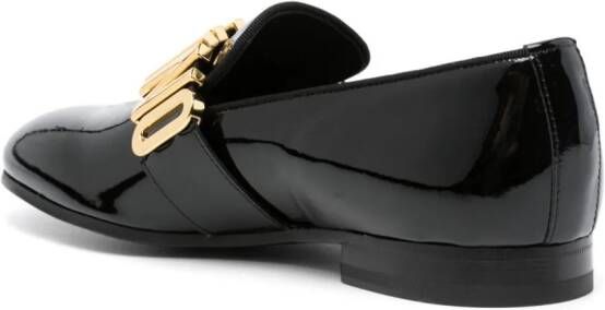 Moschino logo-lettering patent-leather loafers Black