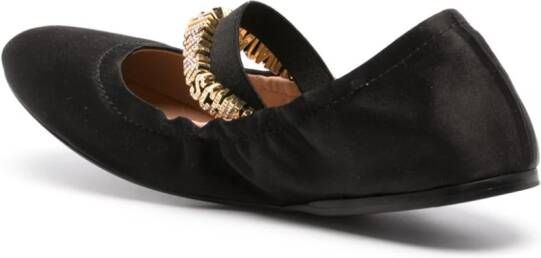 Moschino logo-lettering satin ballerina shoes Black