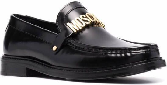 Moschino logo-letterins leather loafers Black