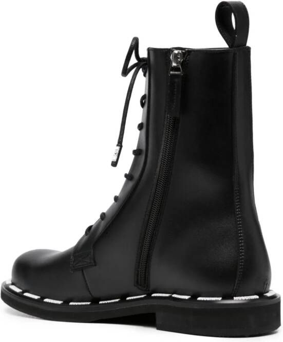 Moschino logo-patch 35mm lace-up combat boots Black
