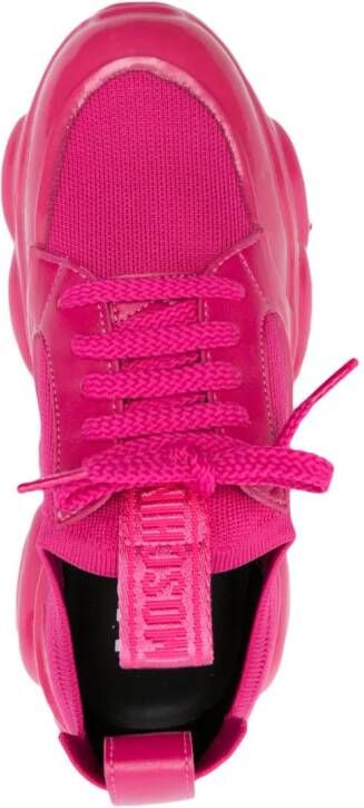 Moschino logo-patch leather sneakers Pink