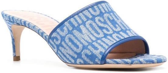 Moschino logo-pattern heeled mules Blue