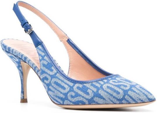 Moschino logo-pattern slingback pumps Blue