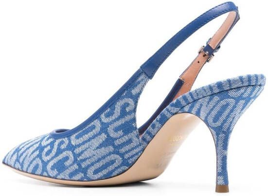 Moschino logo-pattern slingback pumps Blue