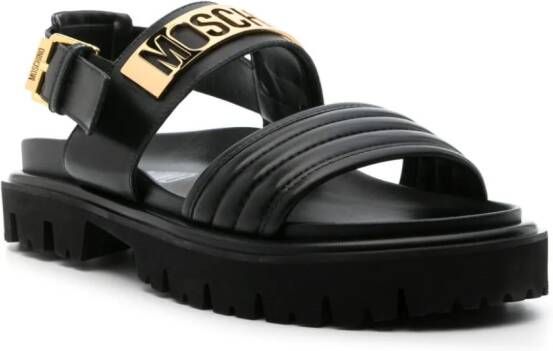 Moschino logo-plaque chunky leather sandals Black