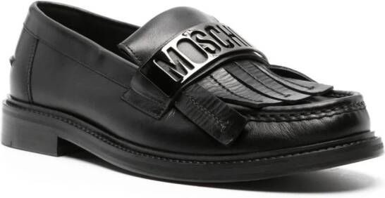 Moschino logo-plaque fringed leather loafers Black