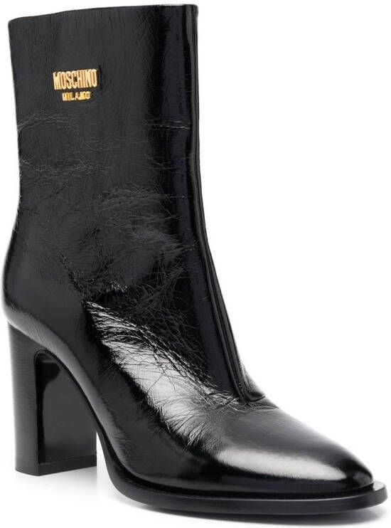 Moschino logo-plaque leather ankle boots Black