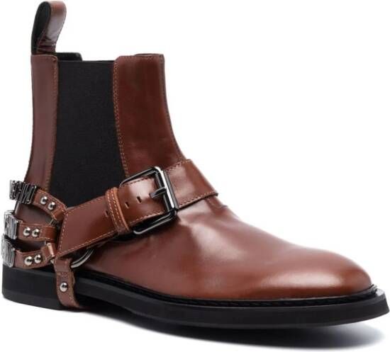 Moschino logo-plaque leather ankle boots Brown