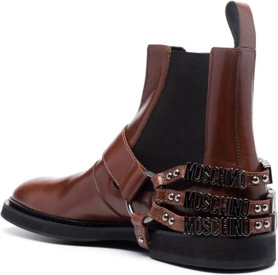Moschino logo-plaque leather ankle boots Brown