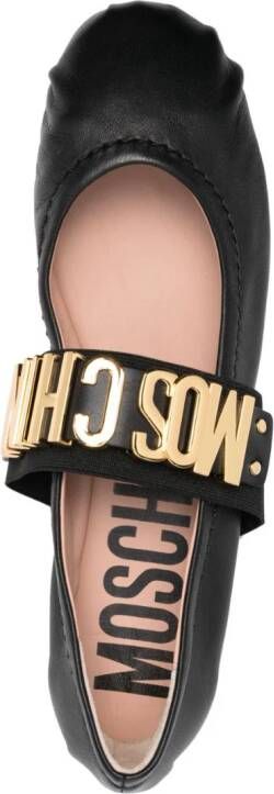 Moschino logo-lettering leather ballerina shoes Black