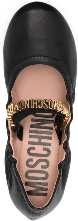 Moschino logo-plaque leather ballerina shoes Black