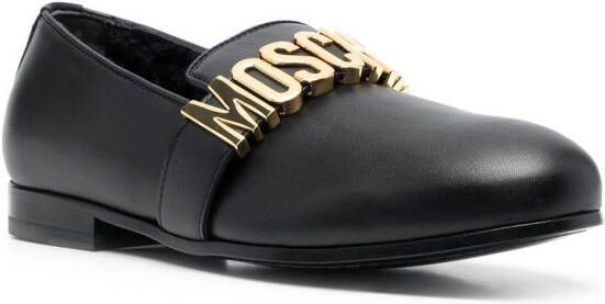 Moschino logo-plaque leather loafers Black