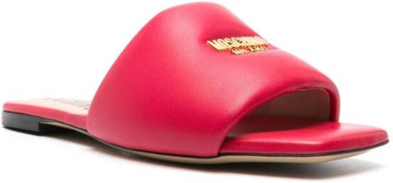 Moschino logo-plaque leather slides Red