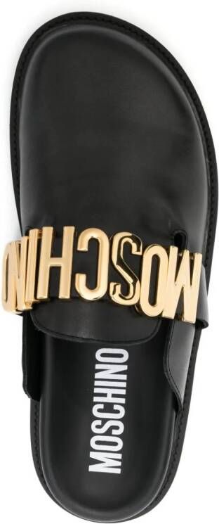 Moschino logo-plaque leather slippers Black