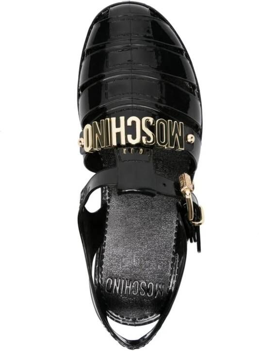 Moschino logo-plaque patent-finish sandals Black