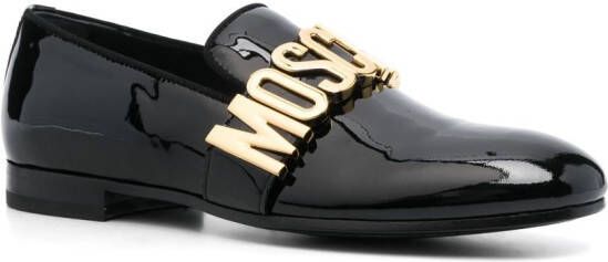 Moschino logo-plaque patent loafers Black