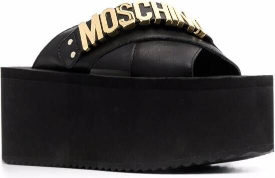 Moschino logo-plaque platform sandals Black