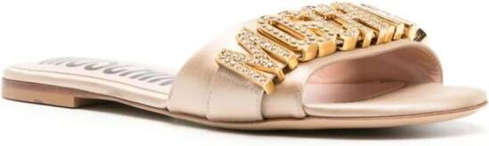 Moschino logo-plaque satin sandals Gold