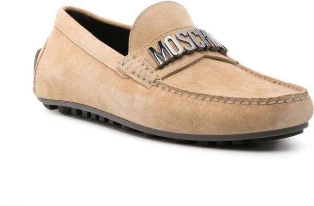 Moschino logo-plaque suede loafers Brown