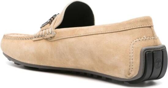 Moschino logo-plaque suede loafers Brown