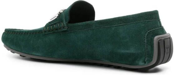 Moschino logo-plaque suede loafers Green