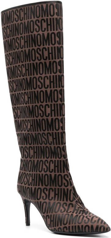 Moschino logo-print high-knee boots Brown