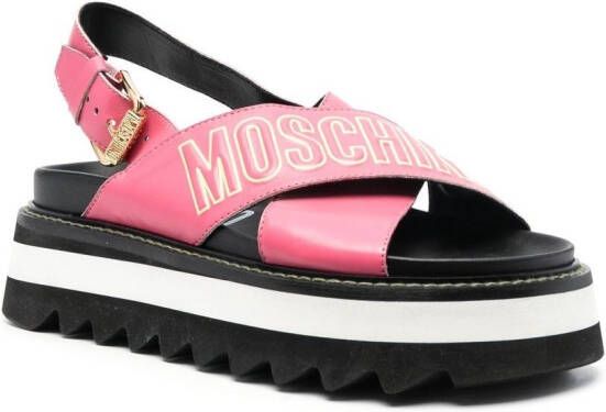 Moschino logo-print leather platform sandals Pink