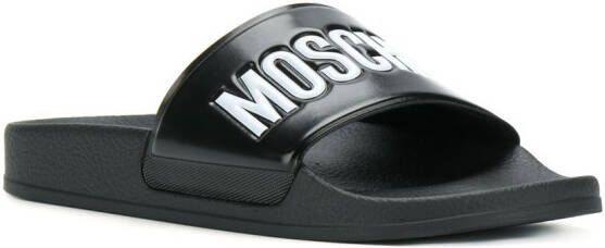 Moschino logo print pool sliders Black