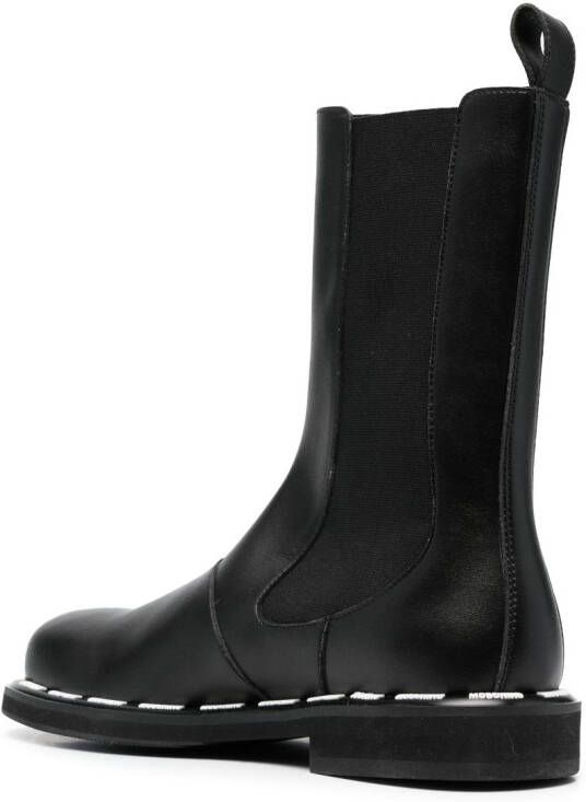 Moschino logo print round-toe leather boots Black