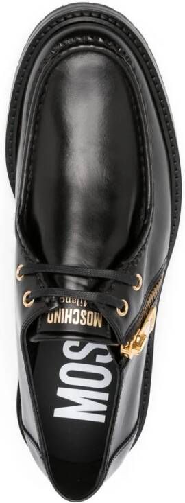 Moschino logo-print zipped leather loafers Black