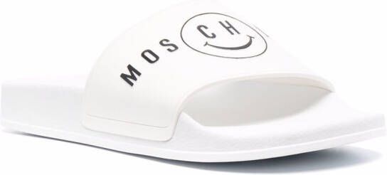 Moschino logo smiley face slides White