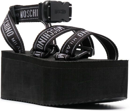 Moschino logo-strap flatform sandals Black