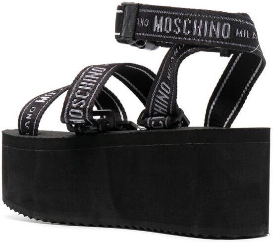 Moschino logo-strap flatform sandals Black