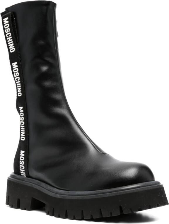 Moschino logo-tape 40mm leather knee-boots Black