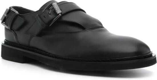 Moschino Micro buckled leather monk shoes Black