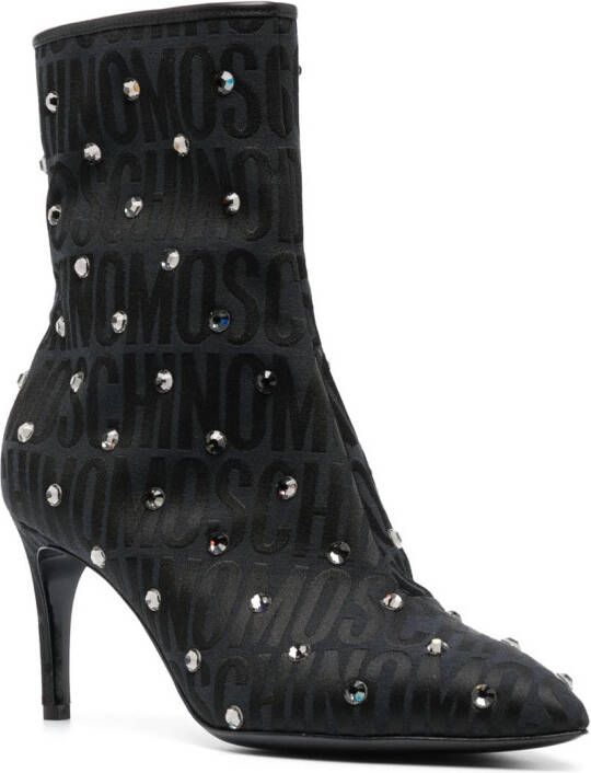 Moschino monogram crystal-embellished boots Black
