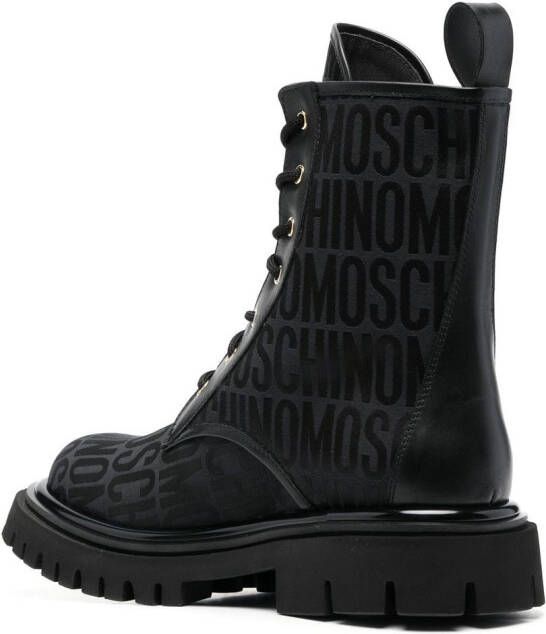 Moschino monogram-pattern lace-up boots Black