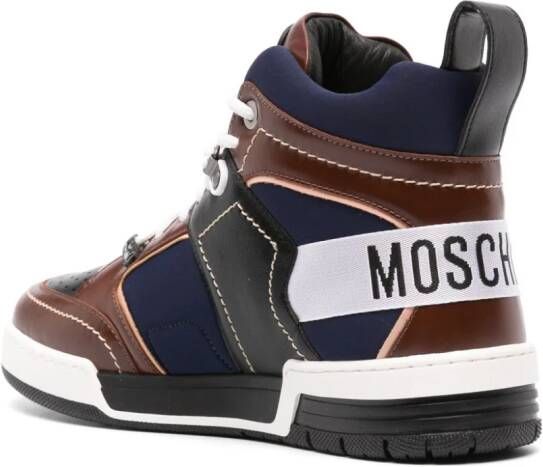Moschino panelled leather hi-top sneakers Brown