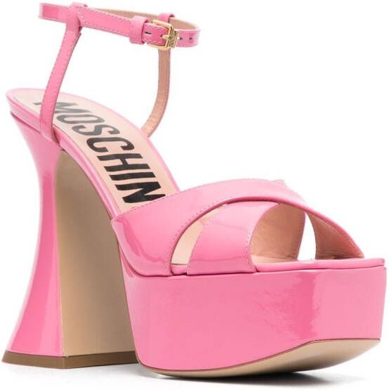 Moschino patent leather platform sandals Pink